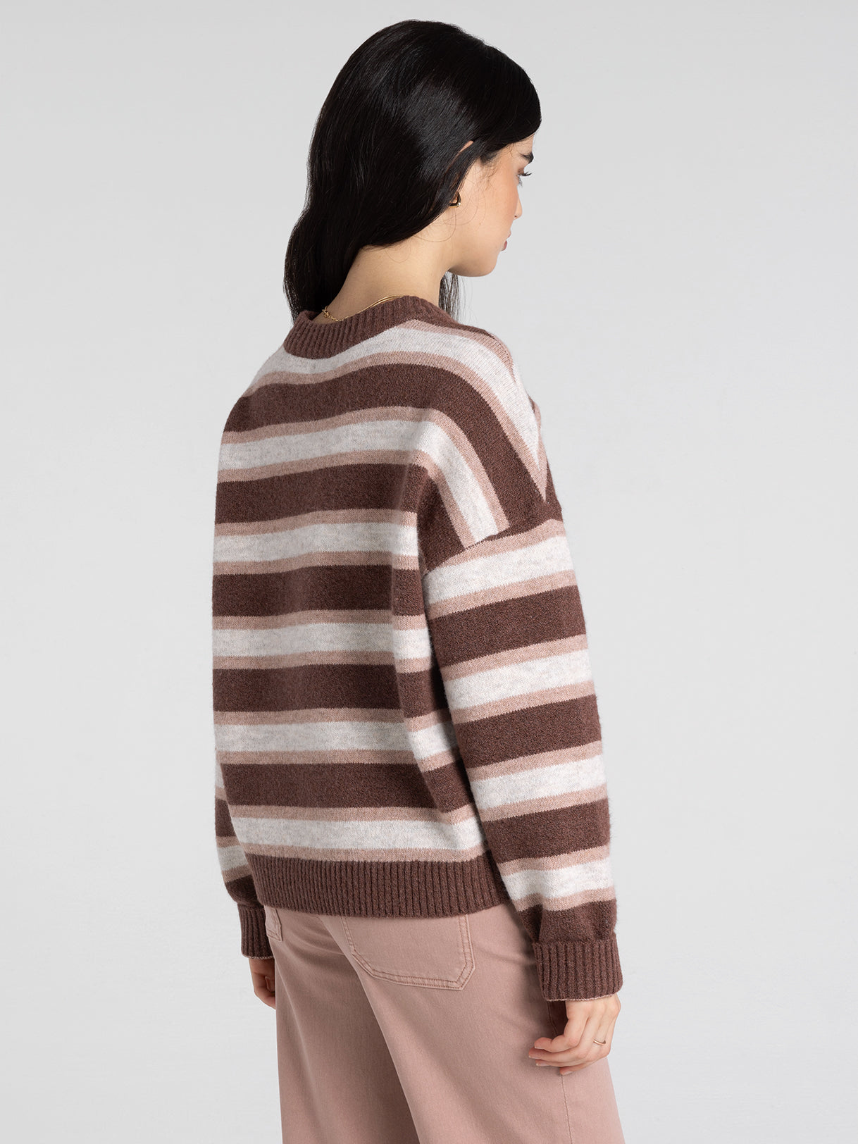 Montgomery Striped Crewneck Sweater – Cozy Brown & Pink Knit