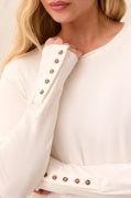 Signature Button-Cuff Long Sleeve Crew Top