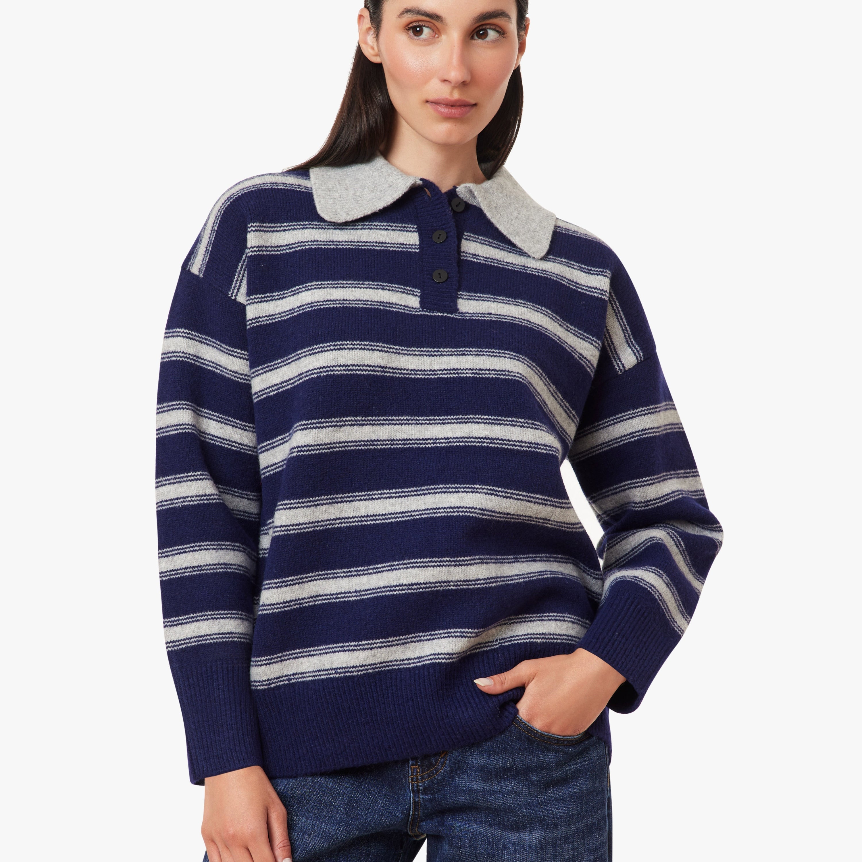 Navy Striped Oversized Polo Sweater