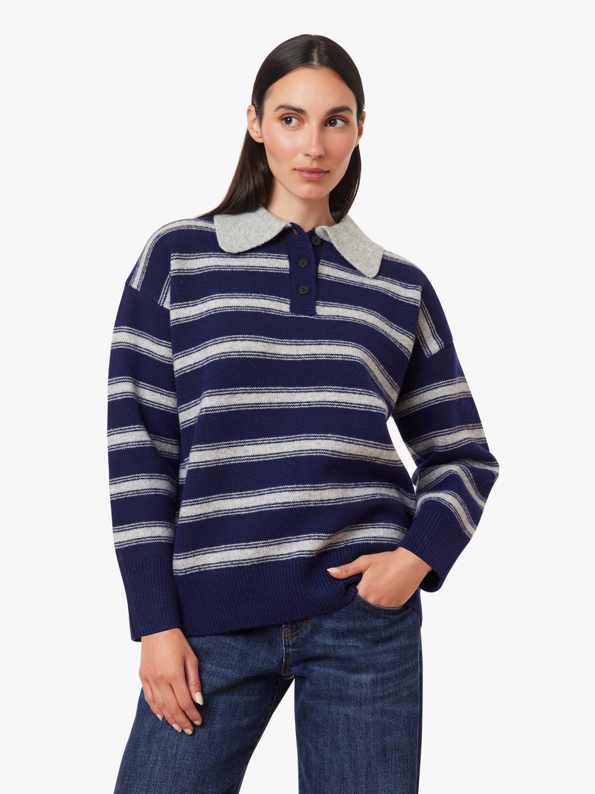 Navy Striped Oversized Polo Sweater