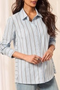 Blue Fog Striped Cotton-Stretch Button-Down Shirt