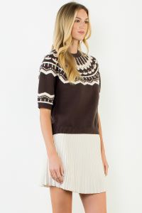 Geometric Fair Isle Short Sleeve Knit Sweater